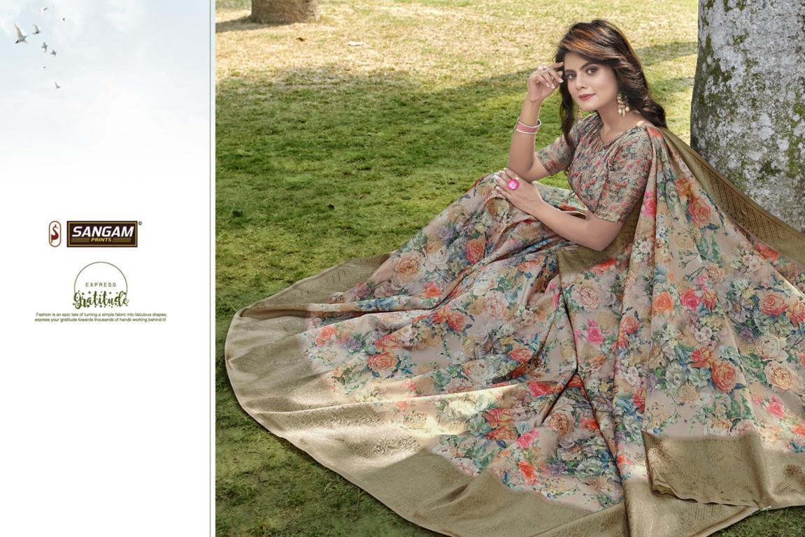 Sangam Elegance Latest Fancy Designer Festive Wear Heavy Pure Linen  Silk Digital Printed Sarees Collection 